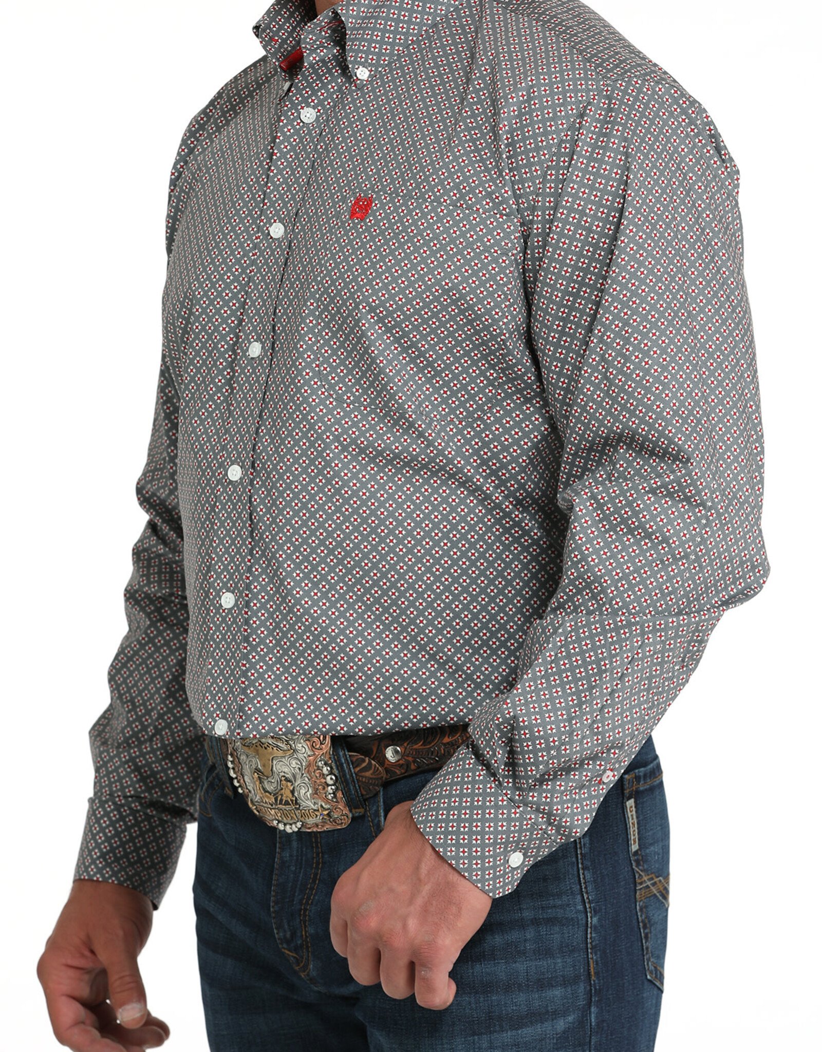 Cinch Mens Cinch Stretch Grey Print Long Sleeve Western Button Arena Shirt