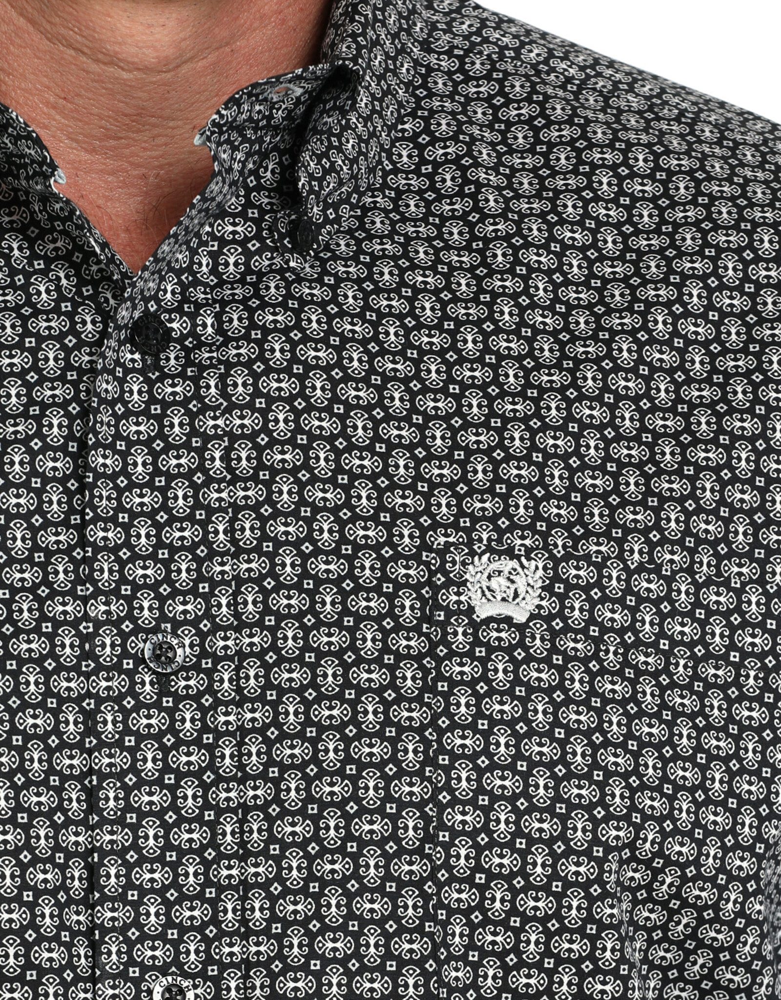 Cinch Mens Cinch Black White Print Long Sleeve Stretch Western Button Shirt
