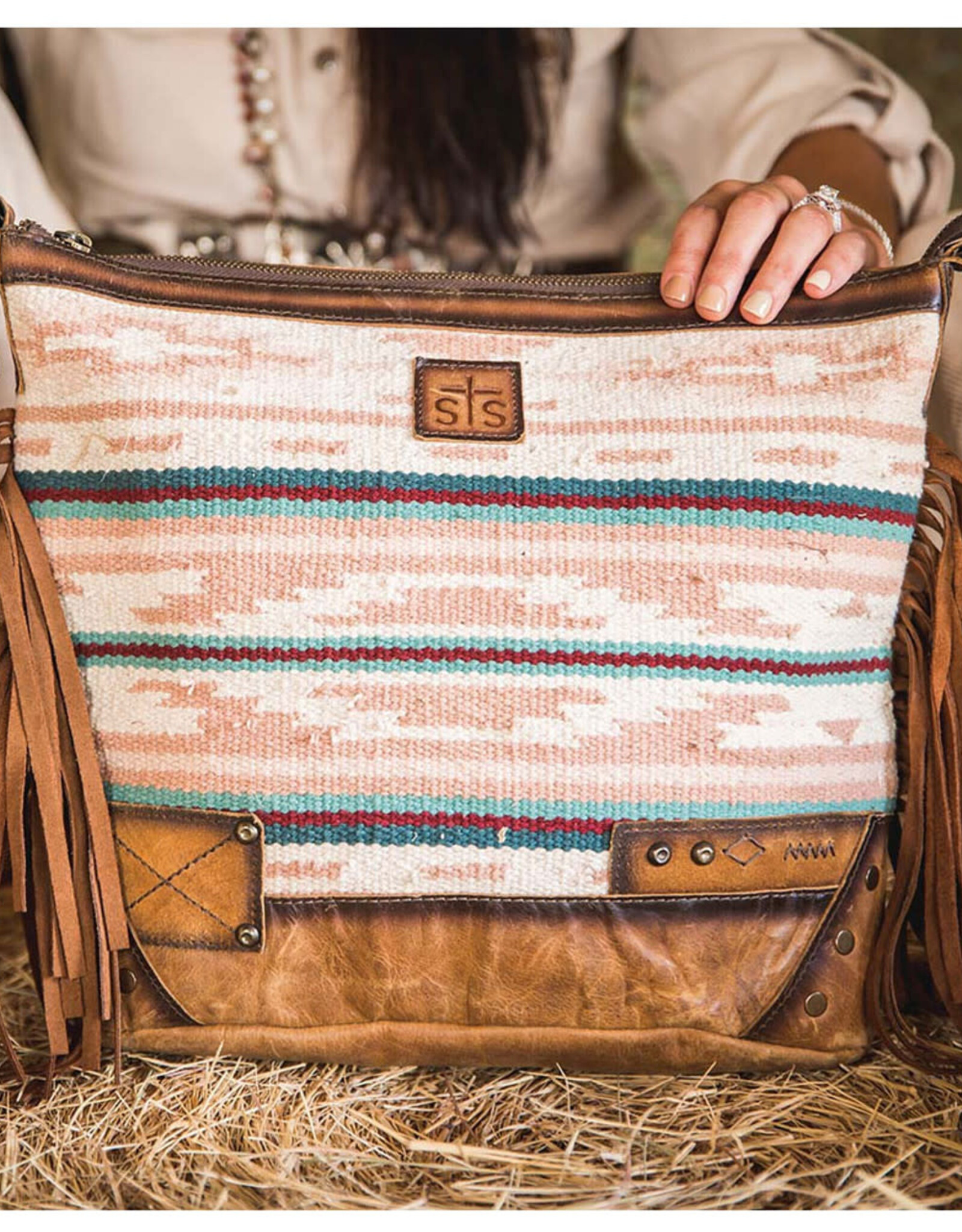 Womens STS Leather Fringe Palomino Serape Blanket Millie Mail Bag