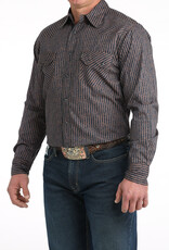 Cinch Mens Cinch Modern Fit Navy Paisley Stripe Two Pocket Long Sleeve Western Snap Shirt