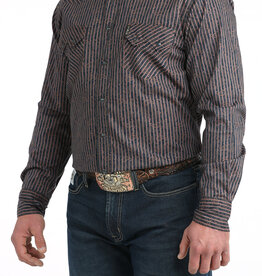 Cinch Mens Cinch Modern Fit Navy Paisley Stripe Two Pocket Long Sleeve Western Snap Shirt
