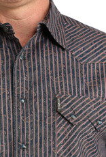 Cinch Mens Cinch Modern Fit Navy Paisley Stripe Two Pocket Long Sleeve Western Snap Shirt