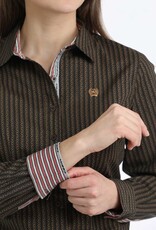 Cinch Womens Cinch Brown Stripe Print Long Sleeve Button Western Arena Shirt