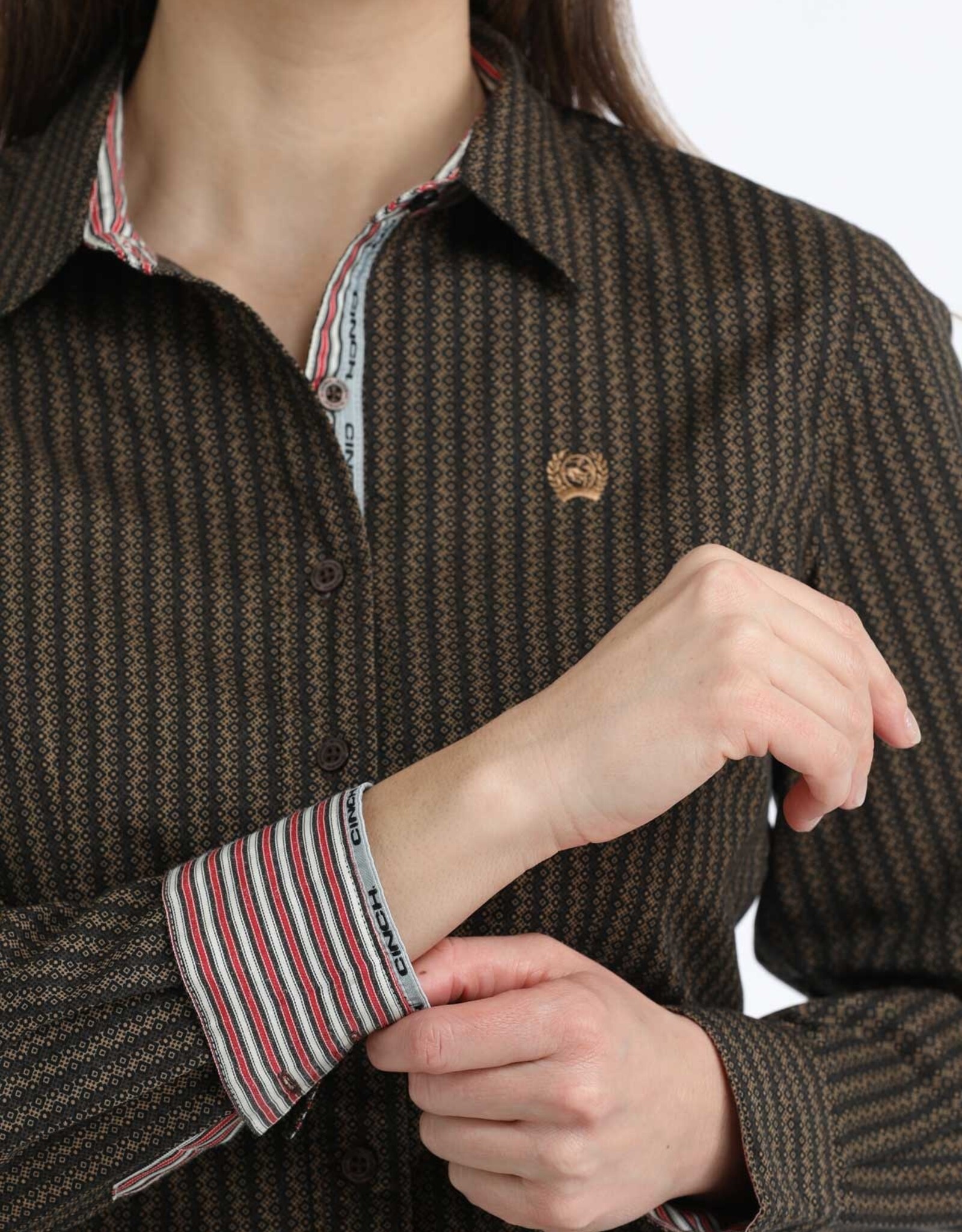 Cinch Womens Cinch Brown Stripe Print Long Sleeve Button Western Arena Shirt