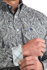 Cinch Mens Classic Cinch Grey Navy Paisley Long Sleeve Western Button Shirt