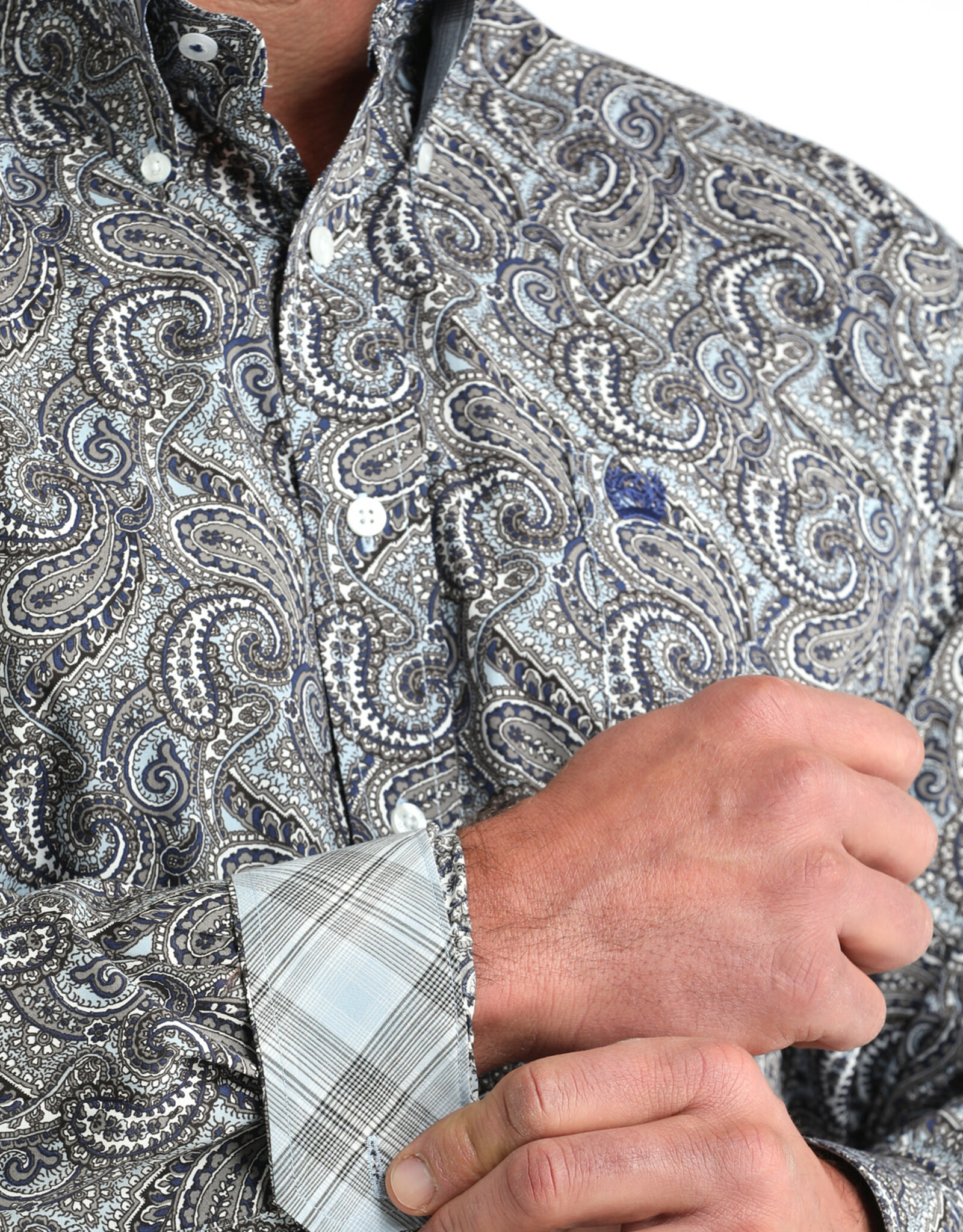 Cinch Mens Classic Cinch Grey Navy Paisley Long Sleeve Western Button Shirt
