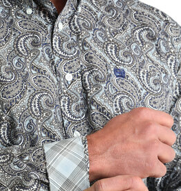 Cinch Mens Classic Cinch Grey Navy Paisley Long Sleeve Western Button Shirt
