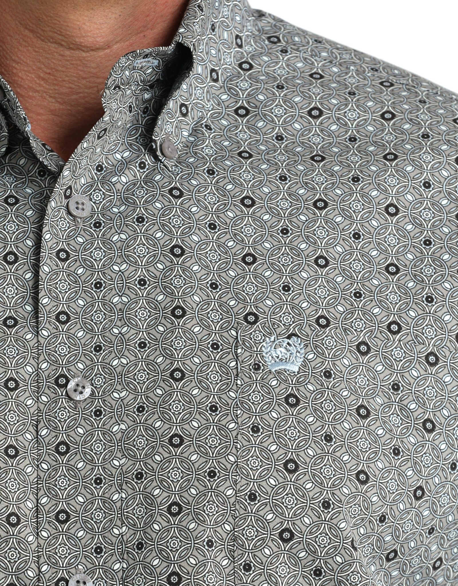 Cinch Mens Classic Cinch Grey Circular Pattern Long Sleeve Western Button Shirt