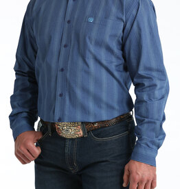 Cinch Mens Classic Cinch Royal Blue Stripe Print Long Sleeve Western Button Shirt