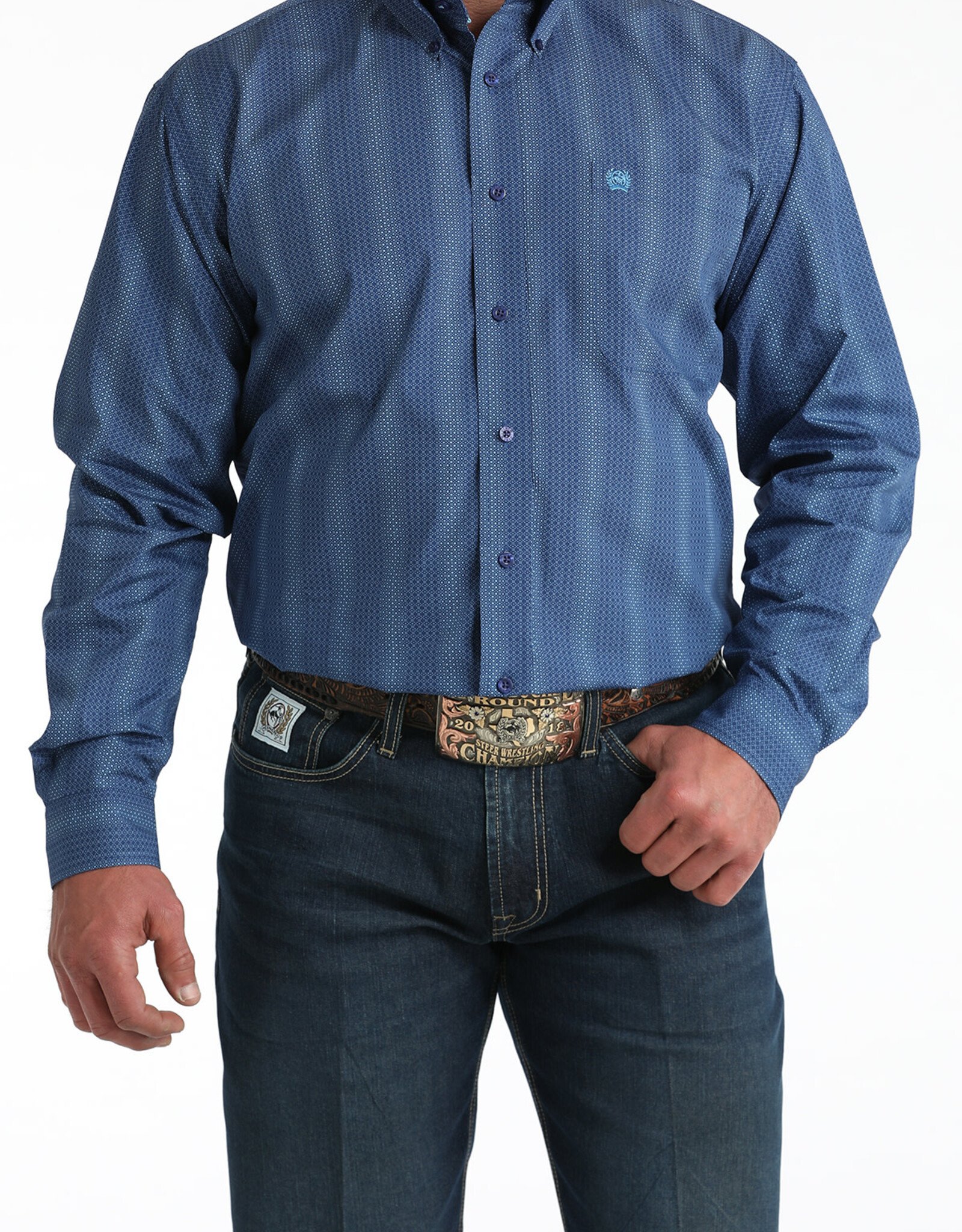 Cinch Mens Classic Cinch Royal Blue Stripe Print Long Sleeve Western Button Shirt