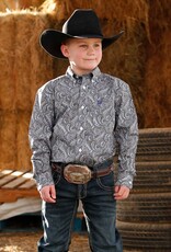 Cinch Boys Cinch Grey Navy Paisley Long Sleeve Button Western Shirt