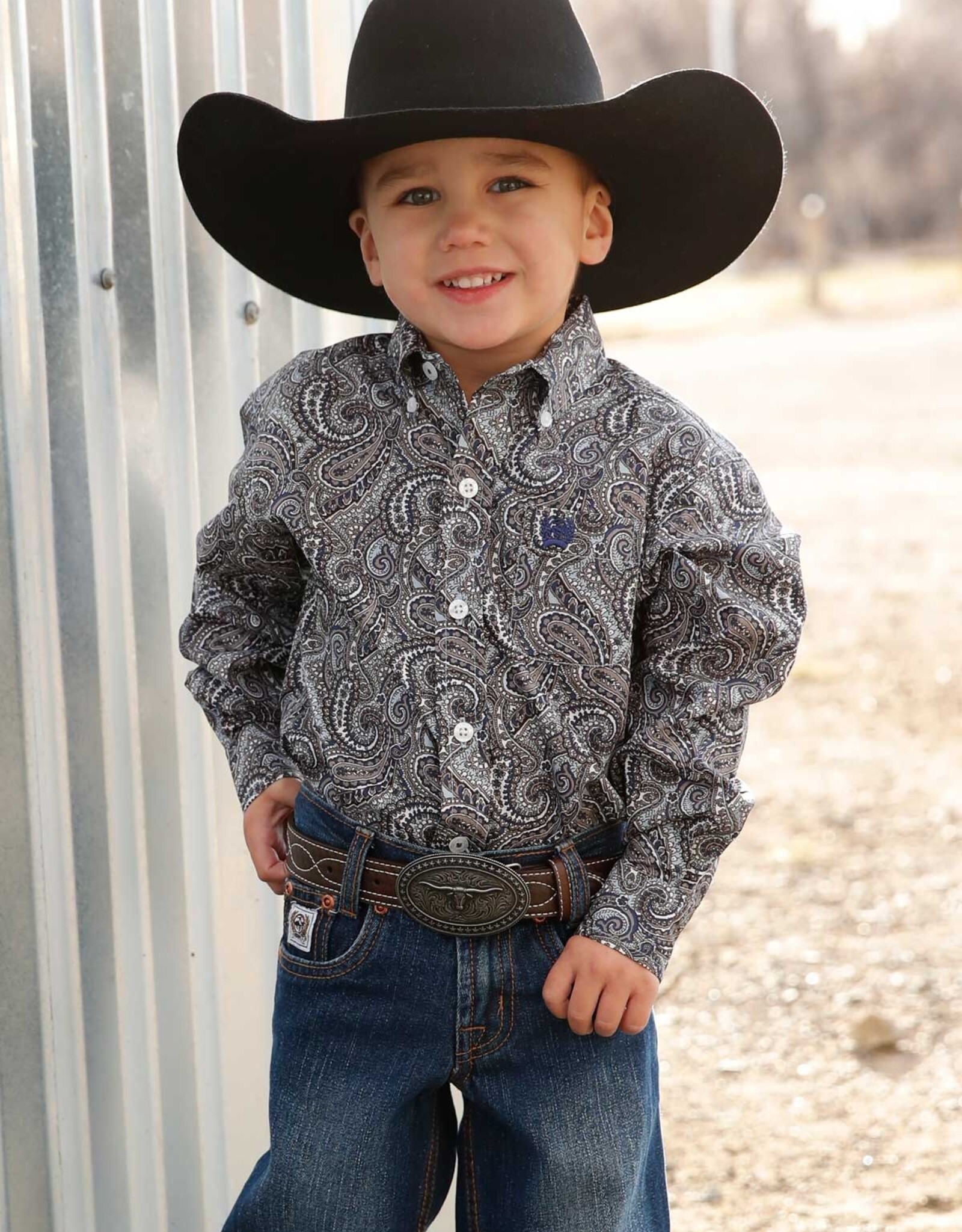 Cinch Boys Toddler Cinch Grey Navy Paisley Long Sleeve Western Button Shirt