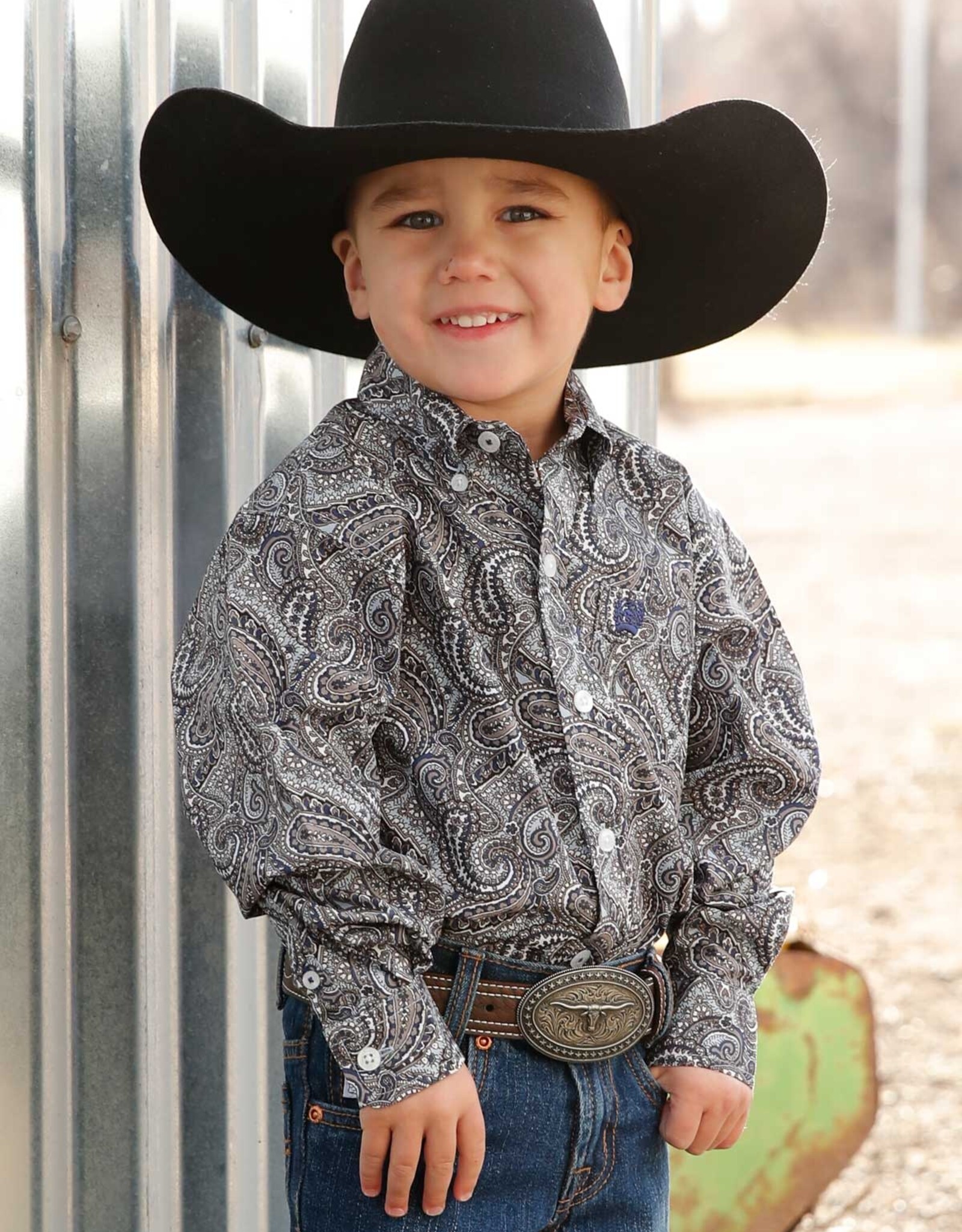 Cinch Boys Infant Cinch Long Sleeve Grey Navy Paisley Western Button Shirt