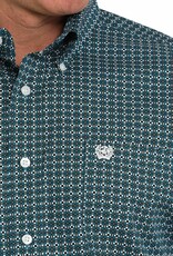 Cinch Mens Cinch Teal and White Geo Print Long Sleeve Western Button Arena Shirt