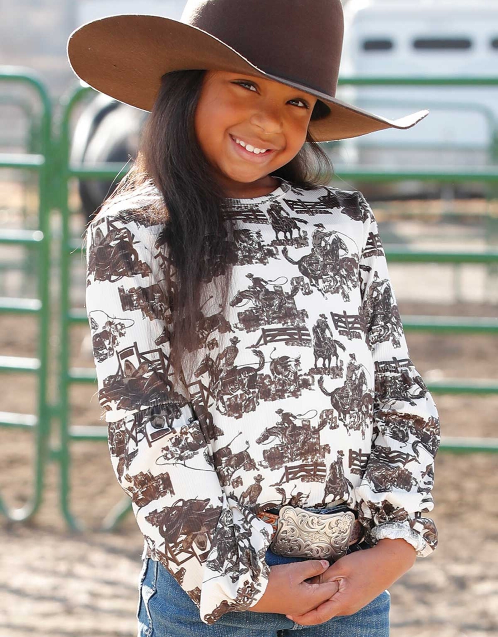 Girls Cruel Girl Cream Ranch Print Long Sleeve Shirt