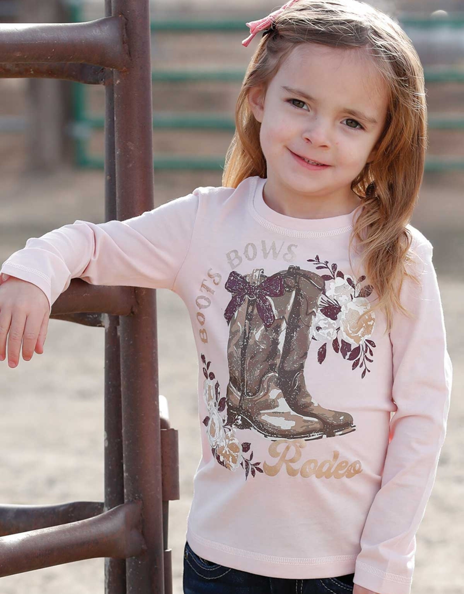 Boots Bows Rodeos Pink Toddler Girls Long Sleeve Shirt