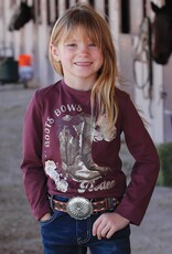 Girls Boots Bows Rodeos Burgundy Long Sleeve T Shirt
