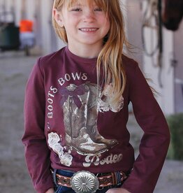 Girls Boots Bows Rodeos Burgundy Long Sleeve T Shirt