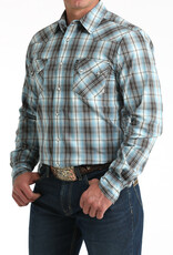 Cinch Mens Cinch Modern Fit Blue Plaid Two Pocket Long Sleeve Western Snap Shirt