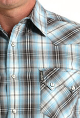 Cinch Mens Cinch Modern Fit Blue Plaid Two Pocket Long Sleeve Western Snap Shirt
