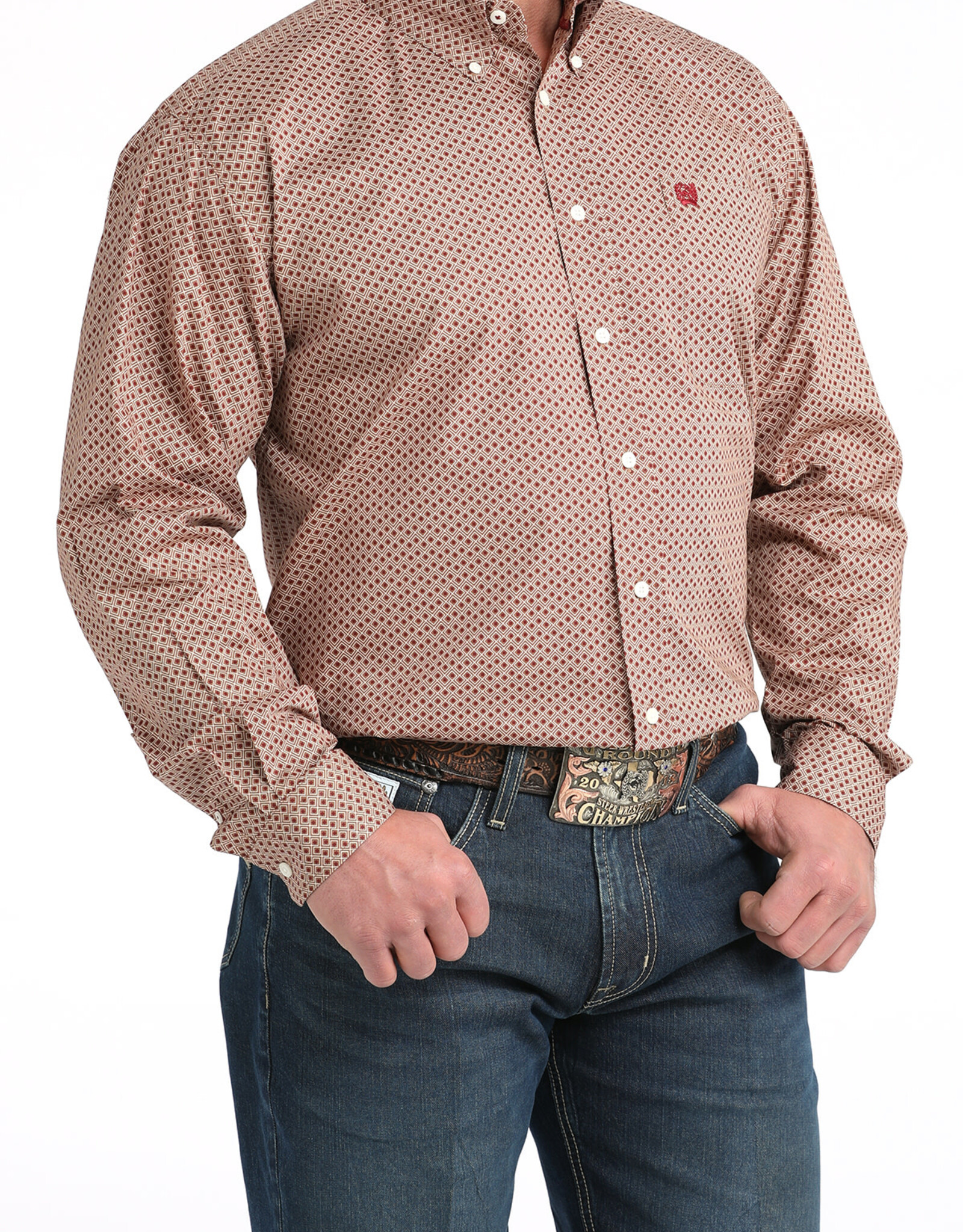 Cinch Mens Classic Cinch Brown Diamond Print Long Sleeve Western Button Shirt