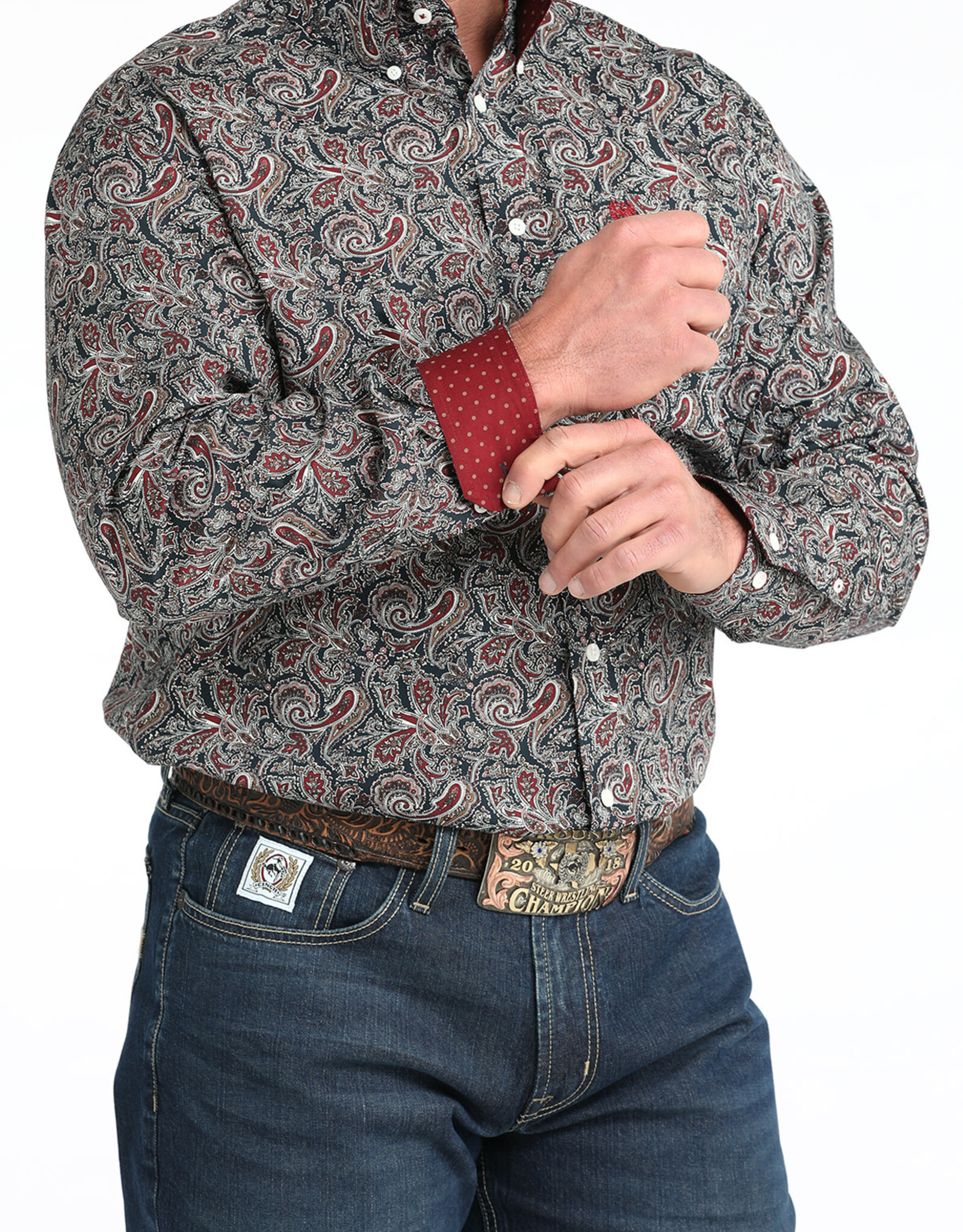 Cinch Mens Classic Cinch Navy Burgundy Paisley Long Sleeve Western Button Shirt