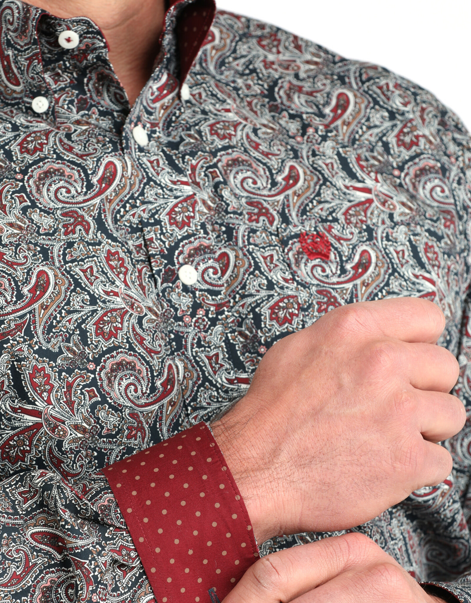 Cinch Mens Classic Cinch Navy Burgundy Paisley Long Sleeve Western Button Shirt