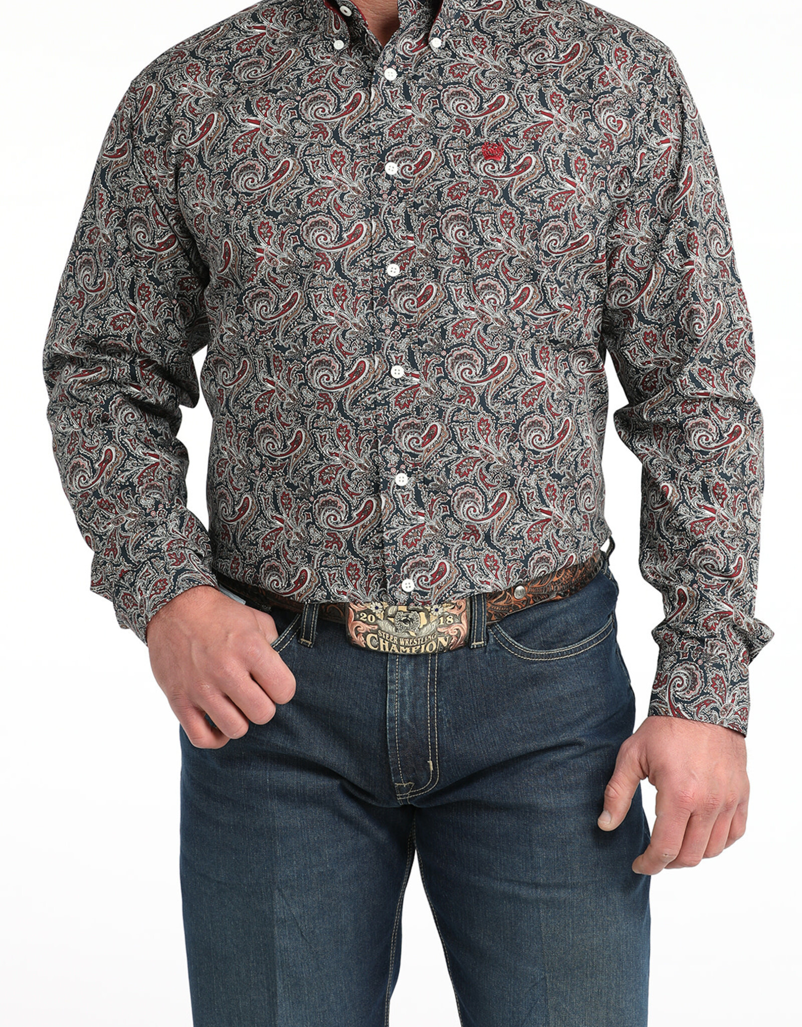 Cinch Mens Classic Cinch Navy Burgundy Paisley Long Sleeve Western Button Shirt