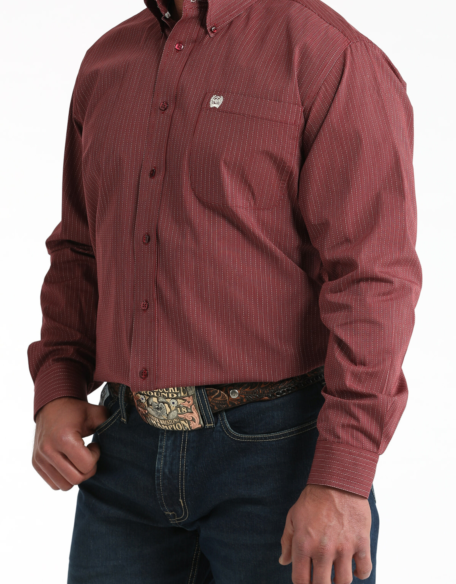 Cinch Mens Classic Cinch Burgundy Multi Stripe Long Sleeve Western Button Shirt