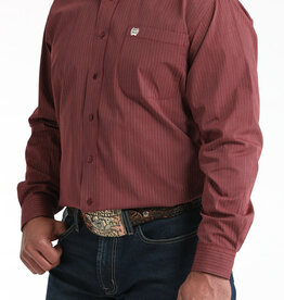 Cinch Mens Classic Cinch Burgundy Multi Stripe Long Sleeve Western Button Shirt