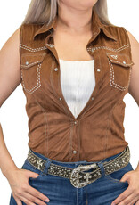 Womens Cowgirl Hardware Dark Chocolate Faux Suede Sleeveless Snap Shirt