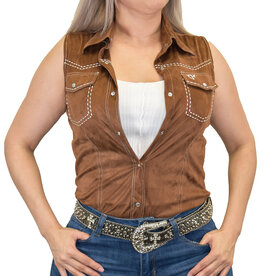 Womens Cowgirl Hardware Dark Chocolate Faux Suede Sleeveless Snap Shirt