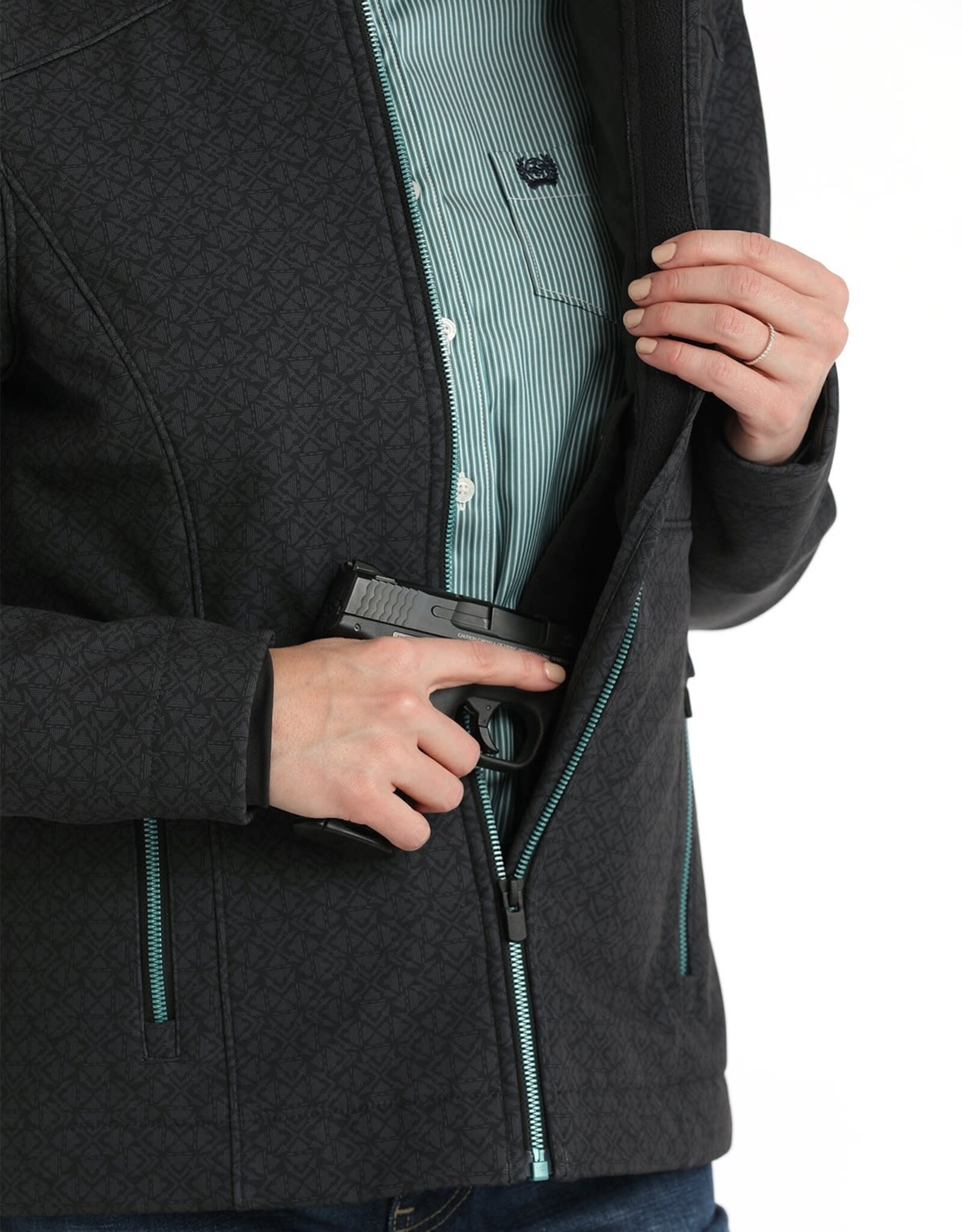 Cinch Womens Cinch Black Tribal Print Soft Shell Concealed Carry Bonded Jacket