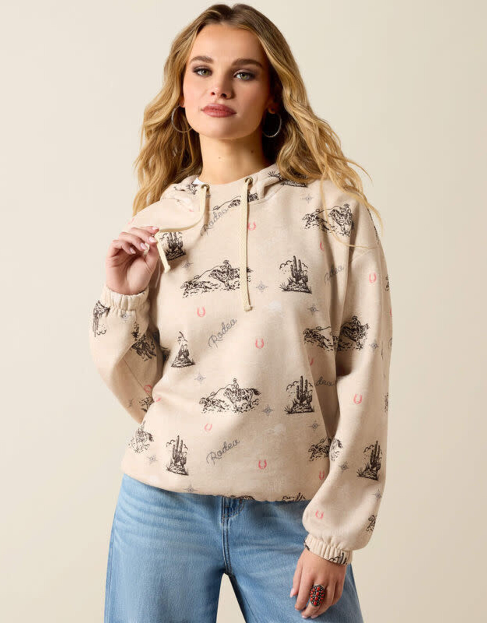 Ariat Womens Ariat Oatmeal Heather Western Motif Essential Hoodie