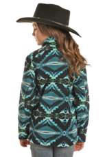 Girls Powder River Teal Green Southwest Polar Fleece Quarter Zip Pullover Sweatshirt