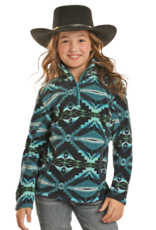 Girls Powder River Teal Green Southwest Polar Fleece Quarter Zip Pullover Sweatshirt