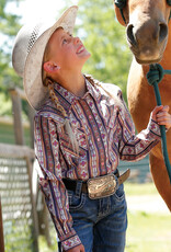 Girls Cruel Girl Pink Gold Print Stripe Long Sleeve Western Snap Shirt