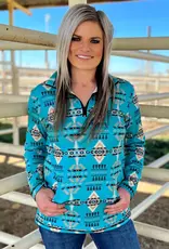 Womens Laramie Kreek Turquoise Aztec Quarter Zip Pull Over