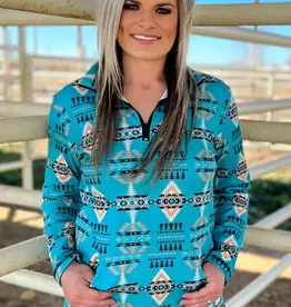Womens Laramie Kreek Turquoise Aztec Quarter Zip Pull Over