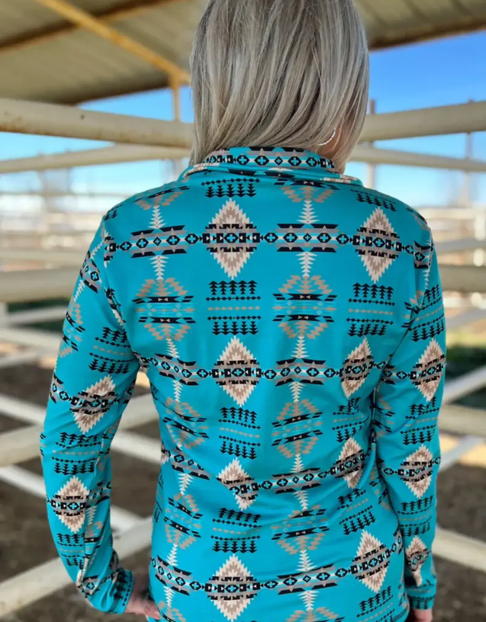 Womens Laramie Kreek Turquoise Aztec Quarter Zip Pull Over