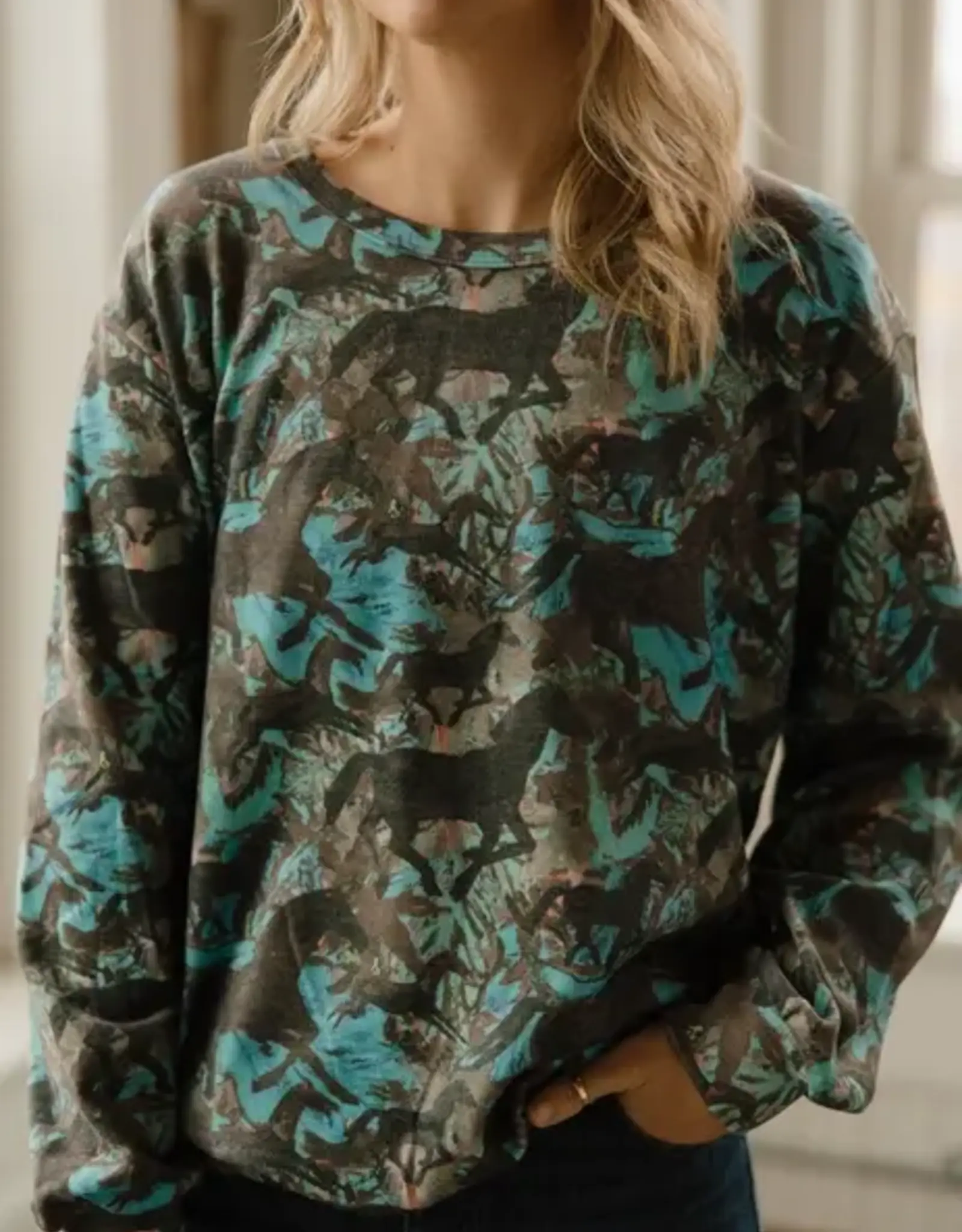 Womens Painted Herd Soft Crew Neck Sweatshirt