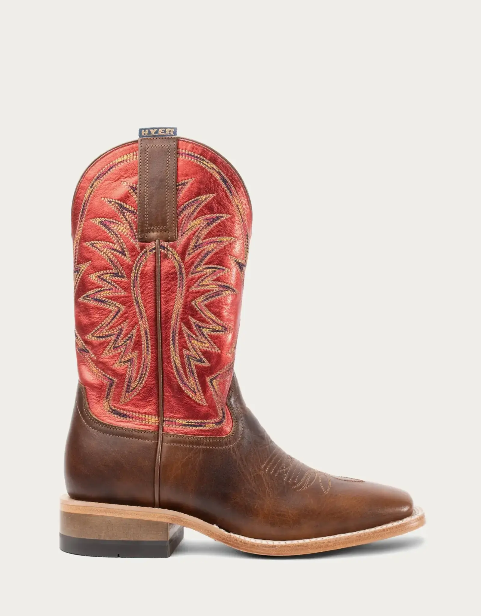 Hyer Boots Hyer Womens Little River Brown Metallic Red Wide Square Toe Cowboy Boots