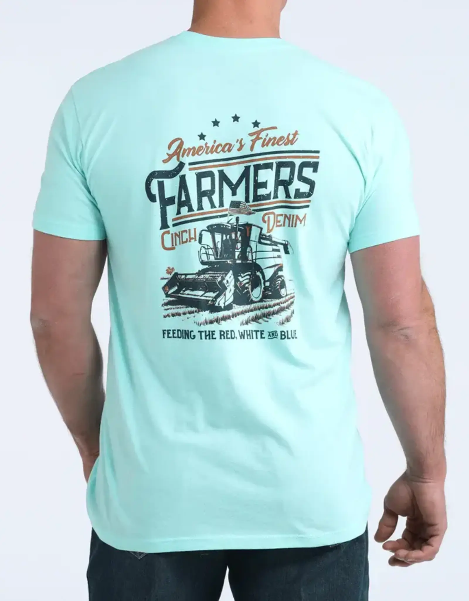 Cinch Mens Mint Blue America's Finest Farmers Short Sleeve T Shirt