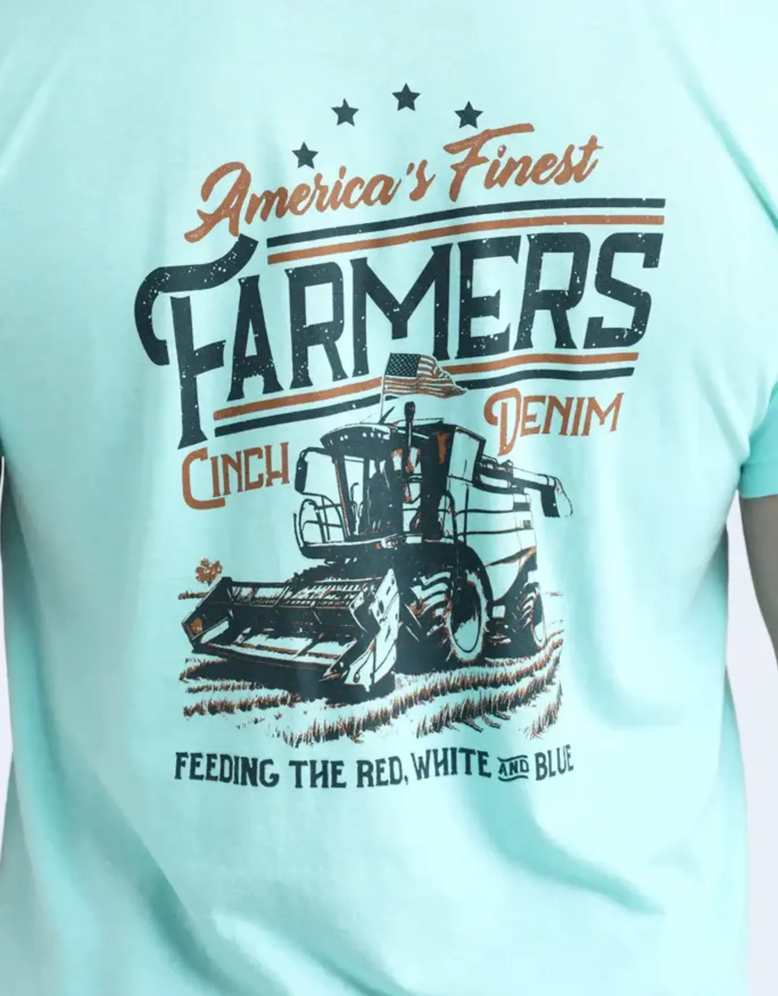 Cinch Mens Mint Blue America's Finest Farmers Short Sleeve T Shirt
