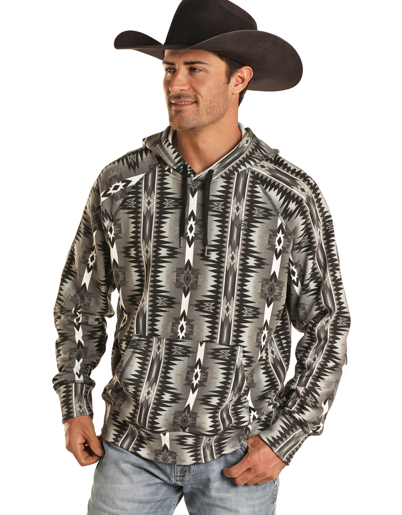 Mens Rock & Roll Raglan Black Aztec Print Hoodie