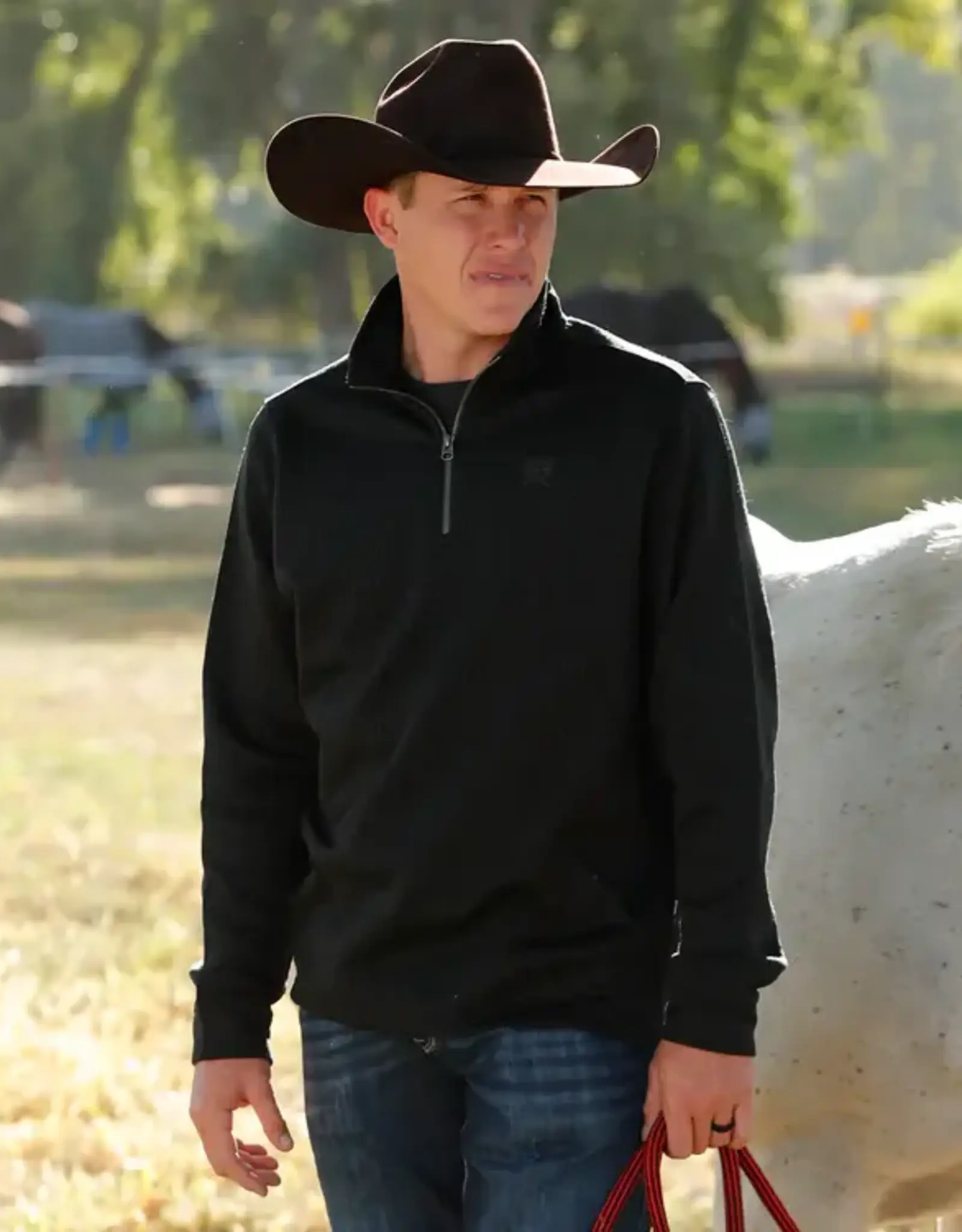 Cinch Mens Cinch Black Fleece Lined Quarter Zip Sweater