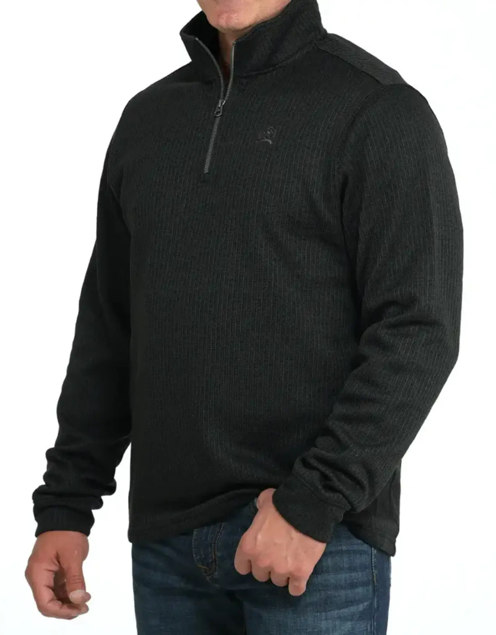 Cinch Mens Cinch Black Fleece Lined Quarter Zip Sweater