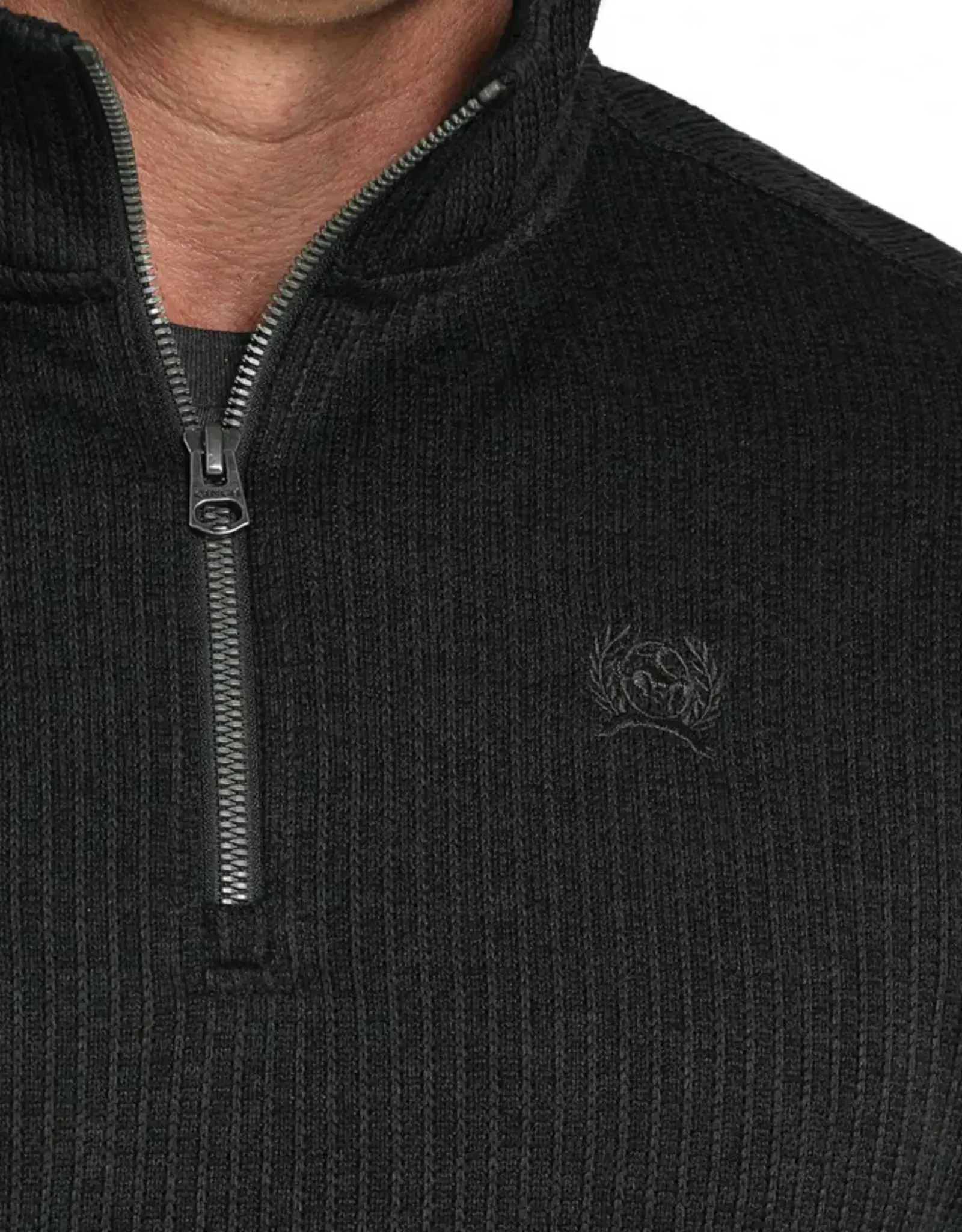 Cinch Mens Cinch Black Fleece Lined Quarter Zip Sweater
