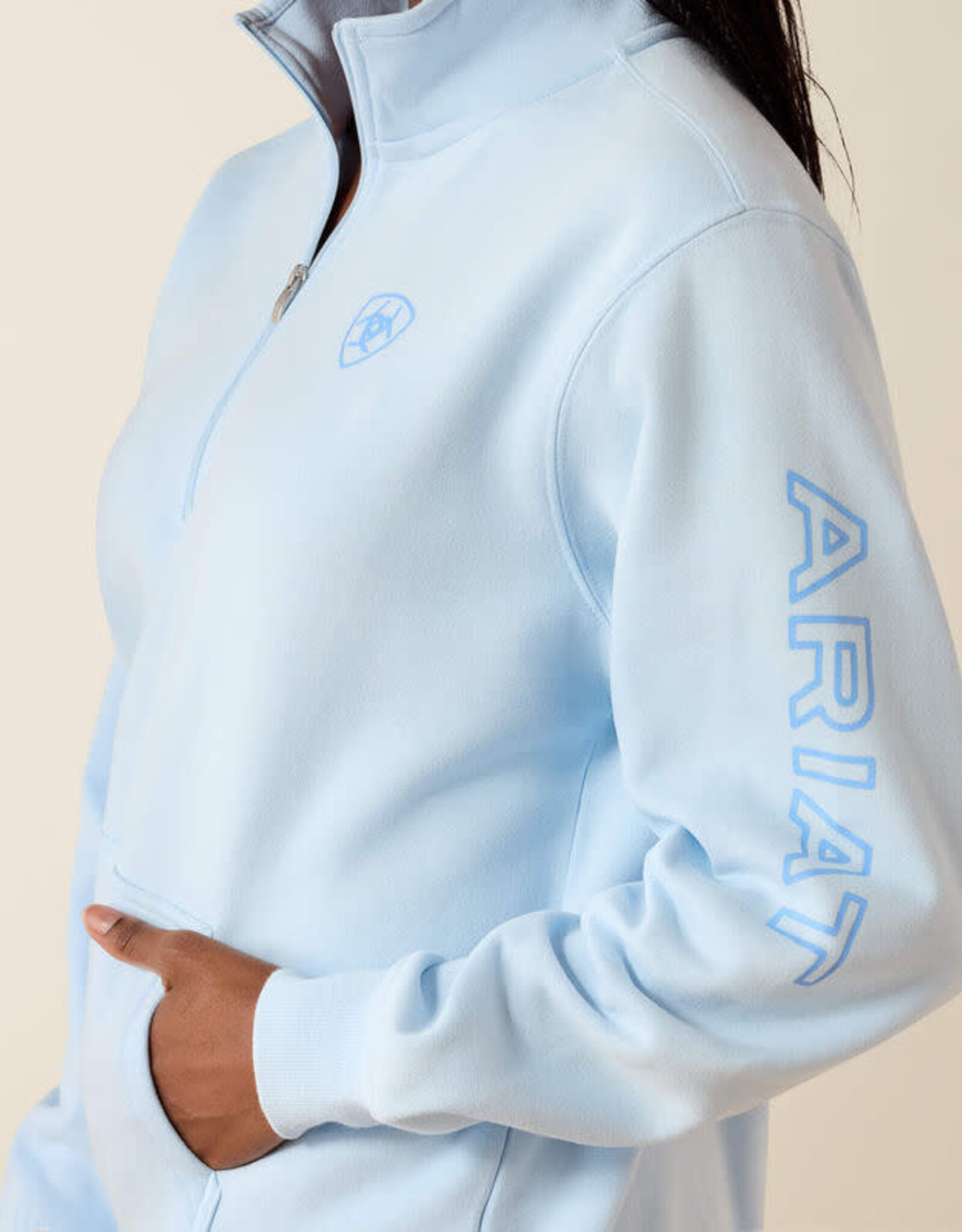 Ariat Womens Ariat Light Blue Foundation Logo 1/2 Zip Pullover Sweatshirt