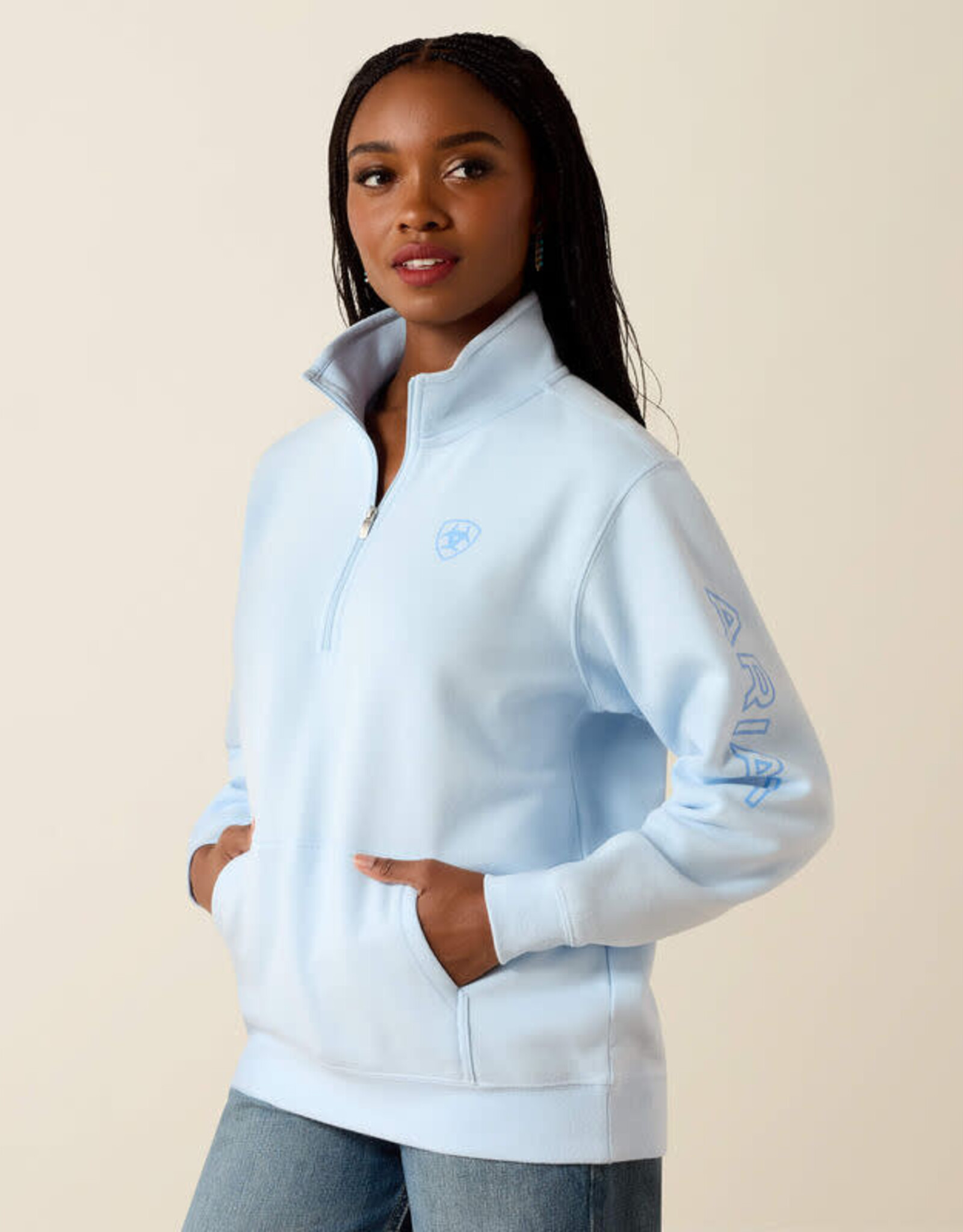 Ariat Womens Ariat Light Blue Foundation Logo 1/2 Zip Pullover Sweatshirt